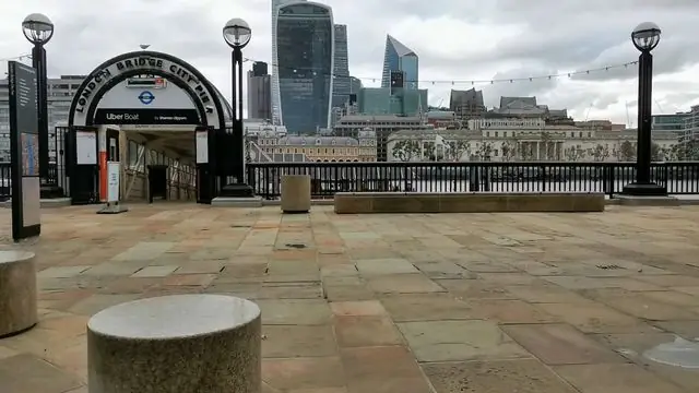 The Central London skyline under a cloudy sky.
